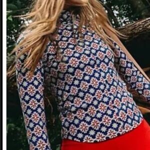 FP Movement by Free People game print Blue and Red Patterned turtleneck top